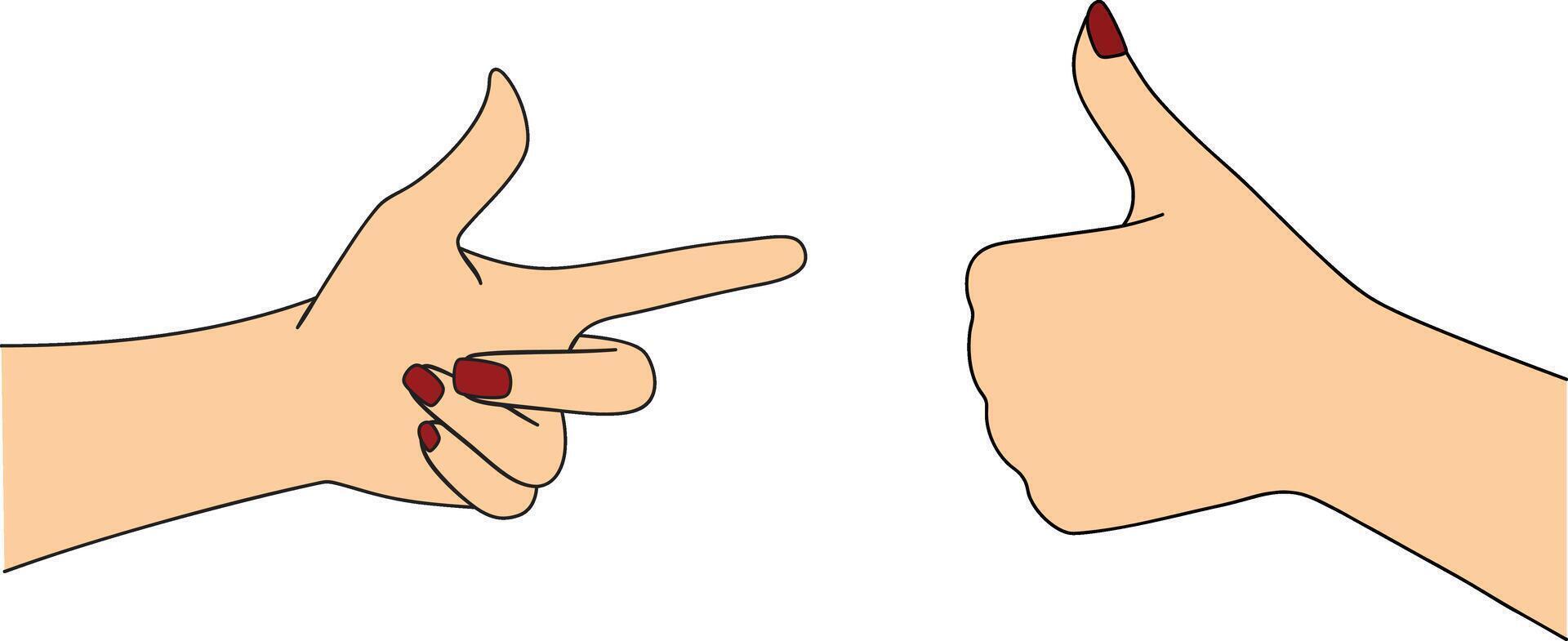 Hand Gestures Illustration - Pointing and Thumbs Up with Red Nails. vector
