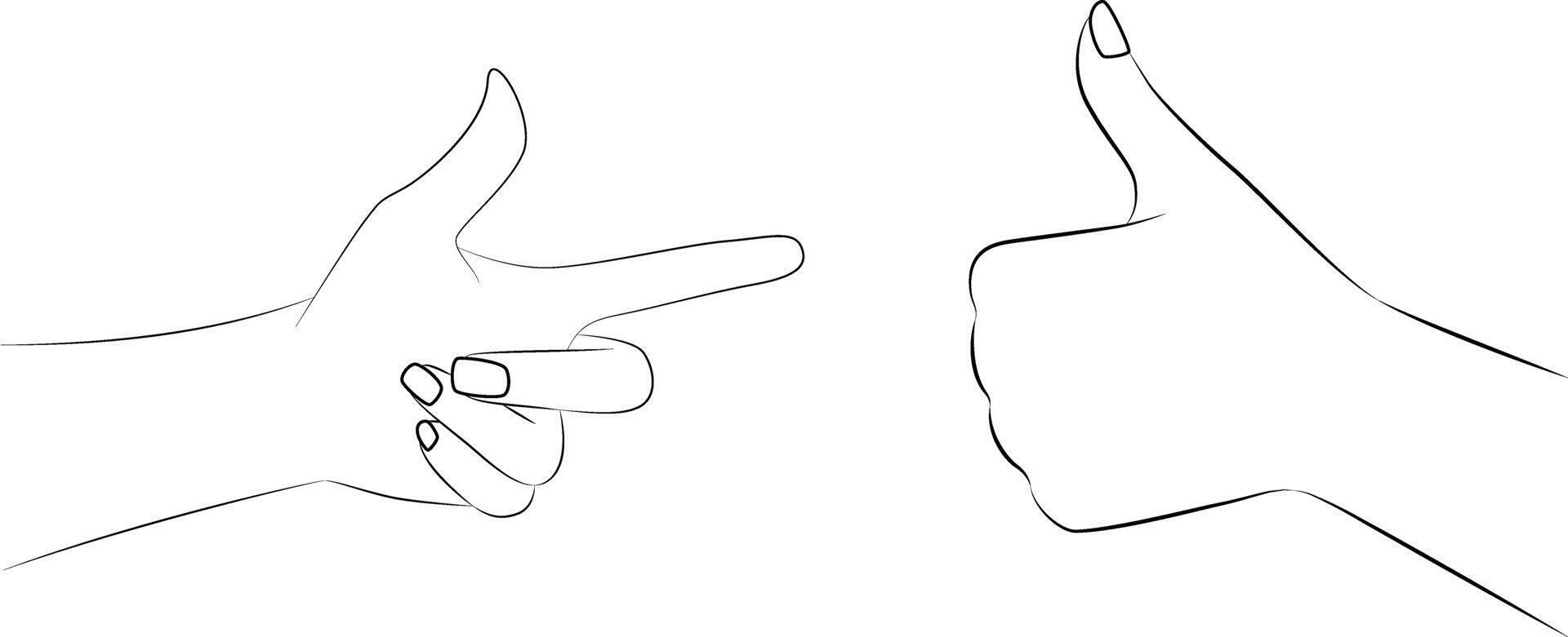 Hand Gesture Outline Illustration - Pointing and Thumbs Up. vector