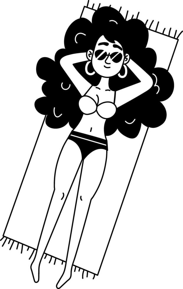 A hand drawn style illustration showing sunbathing vector