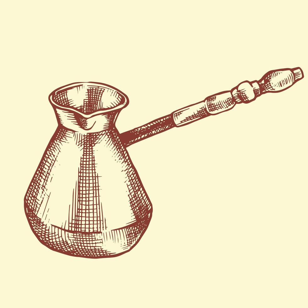 cezve turkish coffee maker. illustration in vintage sketch style vector