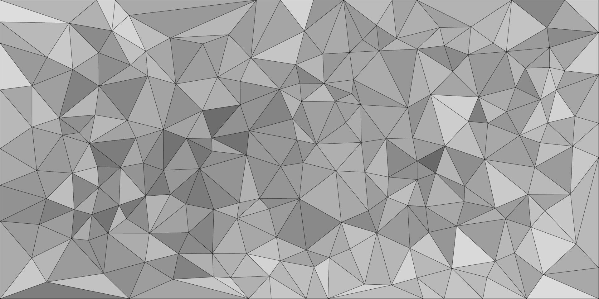 Abstract grayscale low poly background with various shades of gray forming a complex triangular mosaic pattern. vector