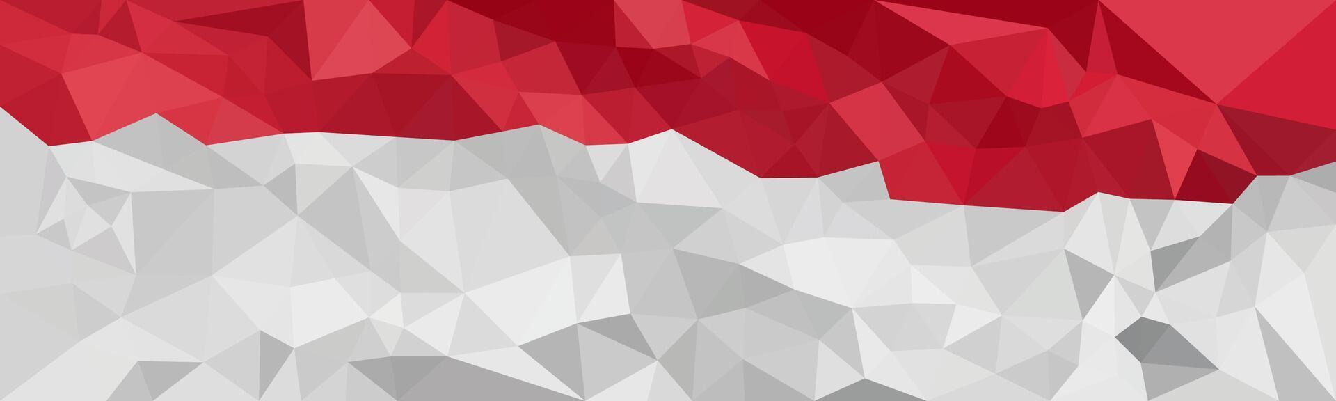 A polygon art representation of the Indonesian flag, featuring geometric red and white shapes. vector