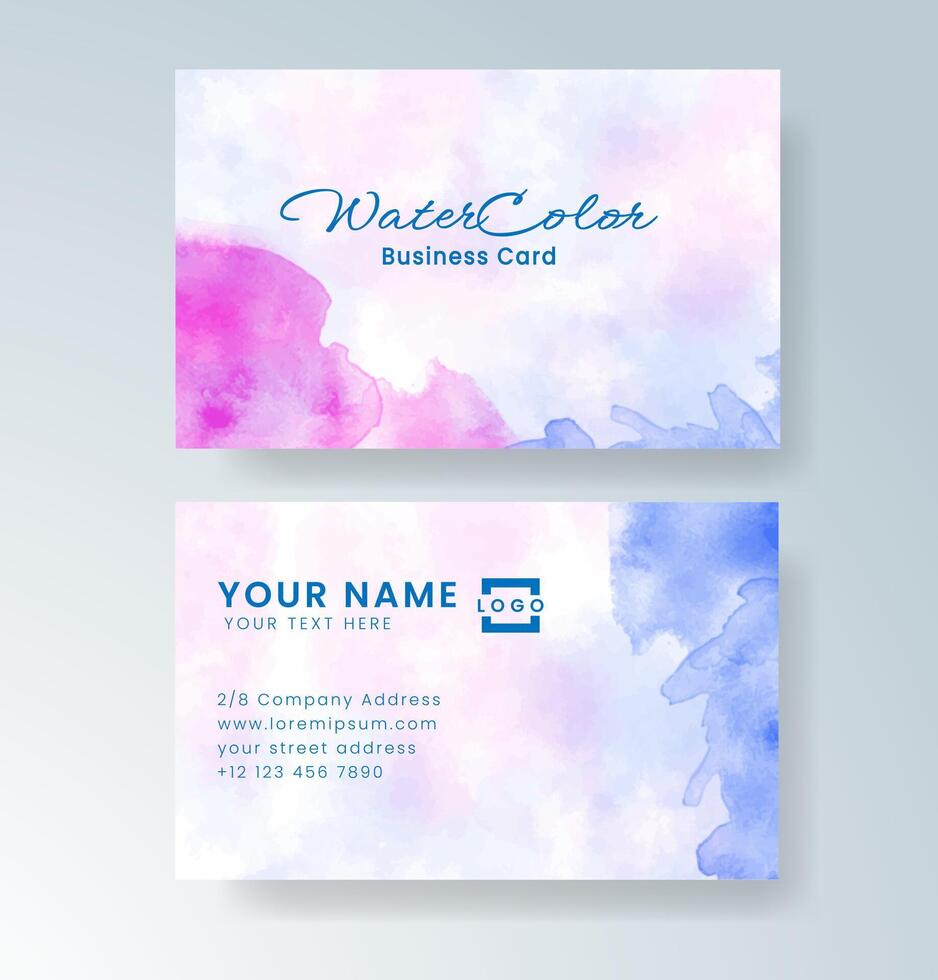 Trendy business card template with flowing watercolor textures. vector