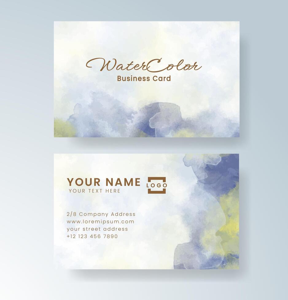Stylish contact card design with colorful watercolor background. vector
