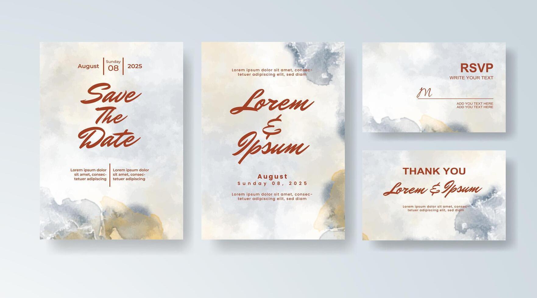 Artistic wedding card with abstract brush and splash elements. vector