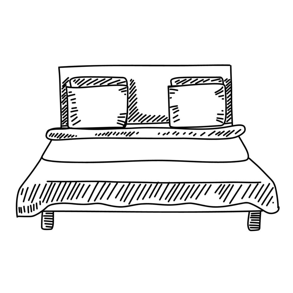 Stylized bed design with two pillows and a comforter in a simplistic, hand-drawn style vector