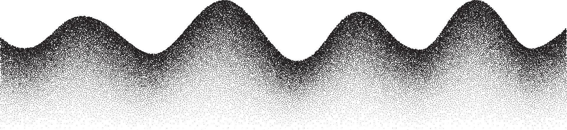 Abstract wavy mountain landscape with grain noise. Halftone gradation with grunge texture. vector