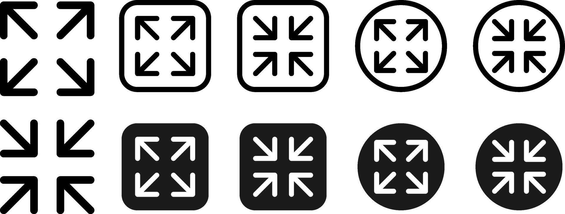 maximize and minimize arrow button. Full screen and exit full screen icon. vector