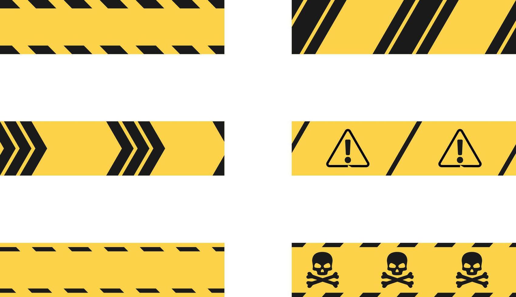 Yellow tape with black stripes warning, caution ribbon for construction works hazard area or crime scene vector