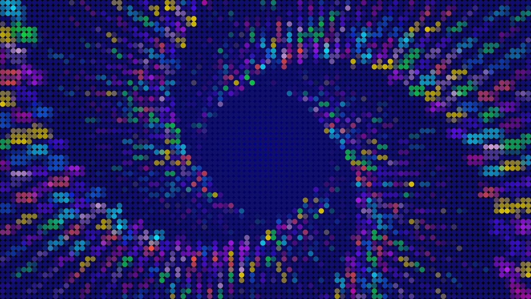 Colorful dots arranged in radiating lines and clusters around a dark blue central area. Abstract background. vector