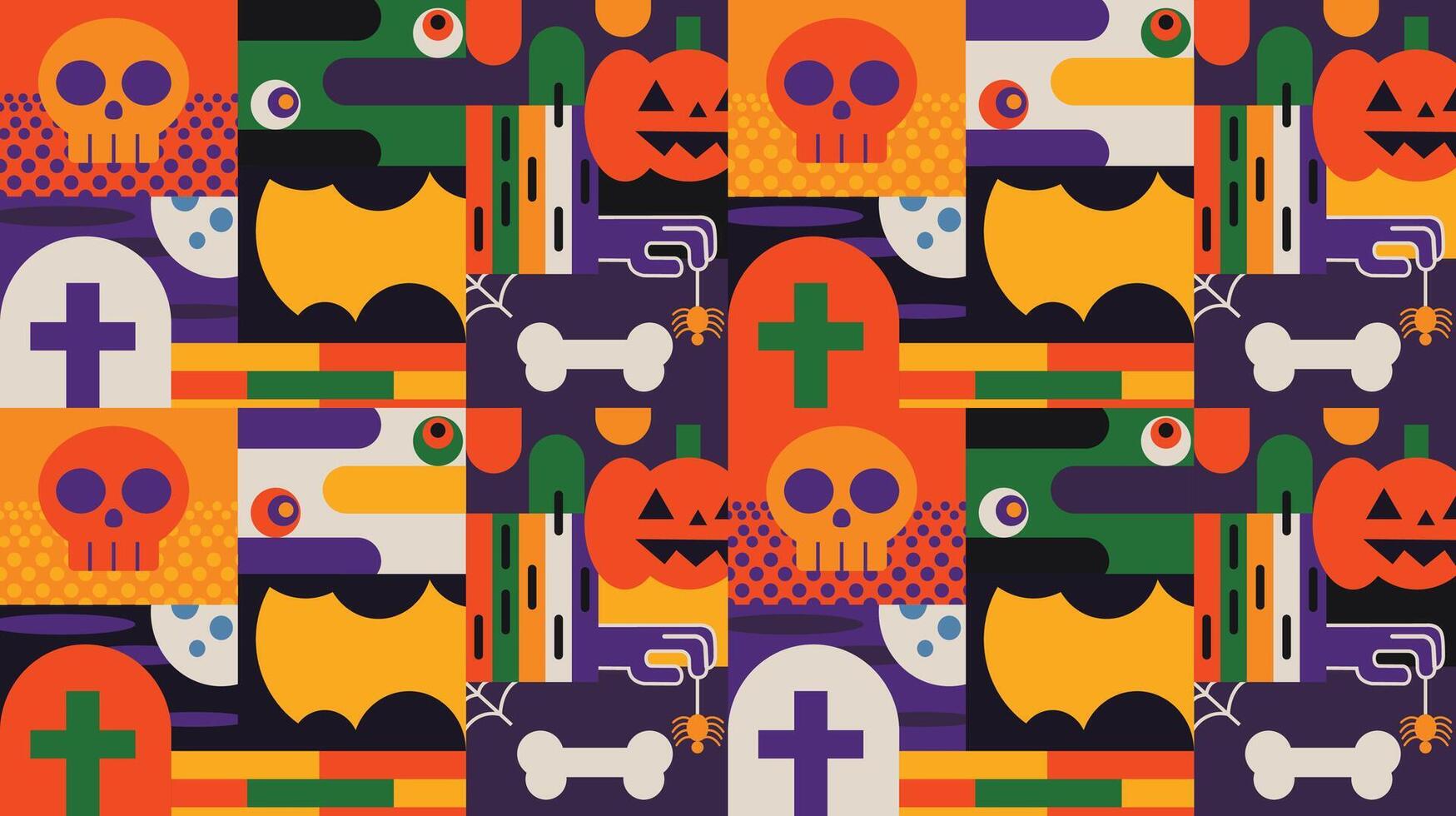 Modern geometric halloween icons flat design seamless pattern vector
