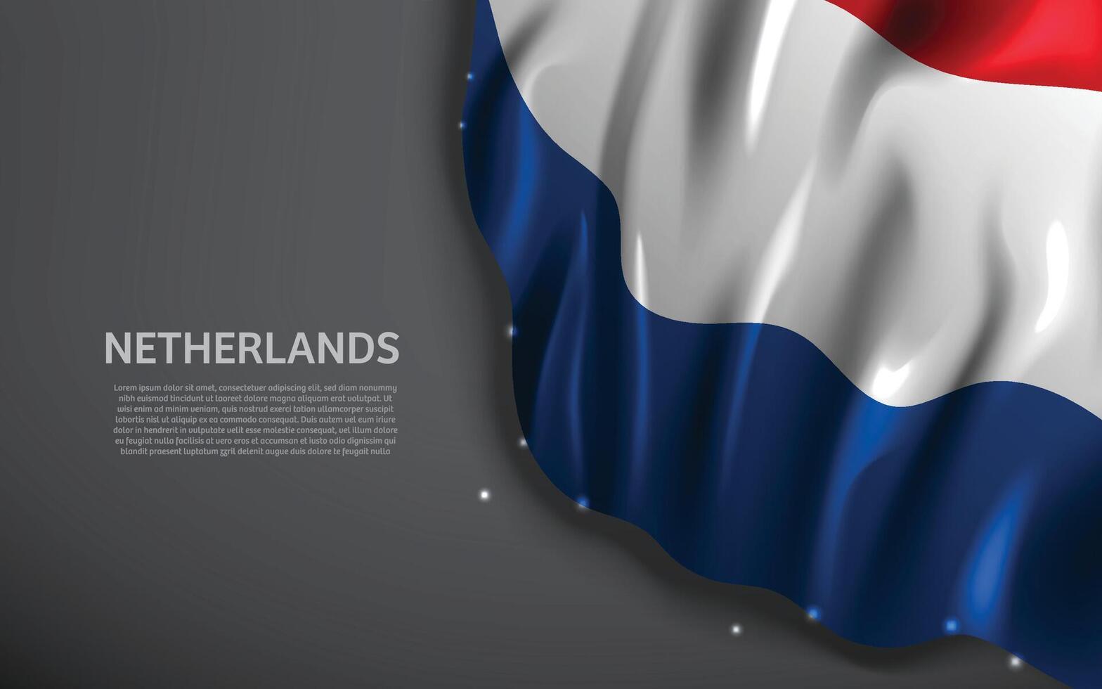 Realistic illustration of Netherlands flag with flowing texture on dark background vector