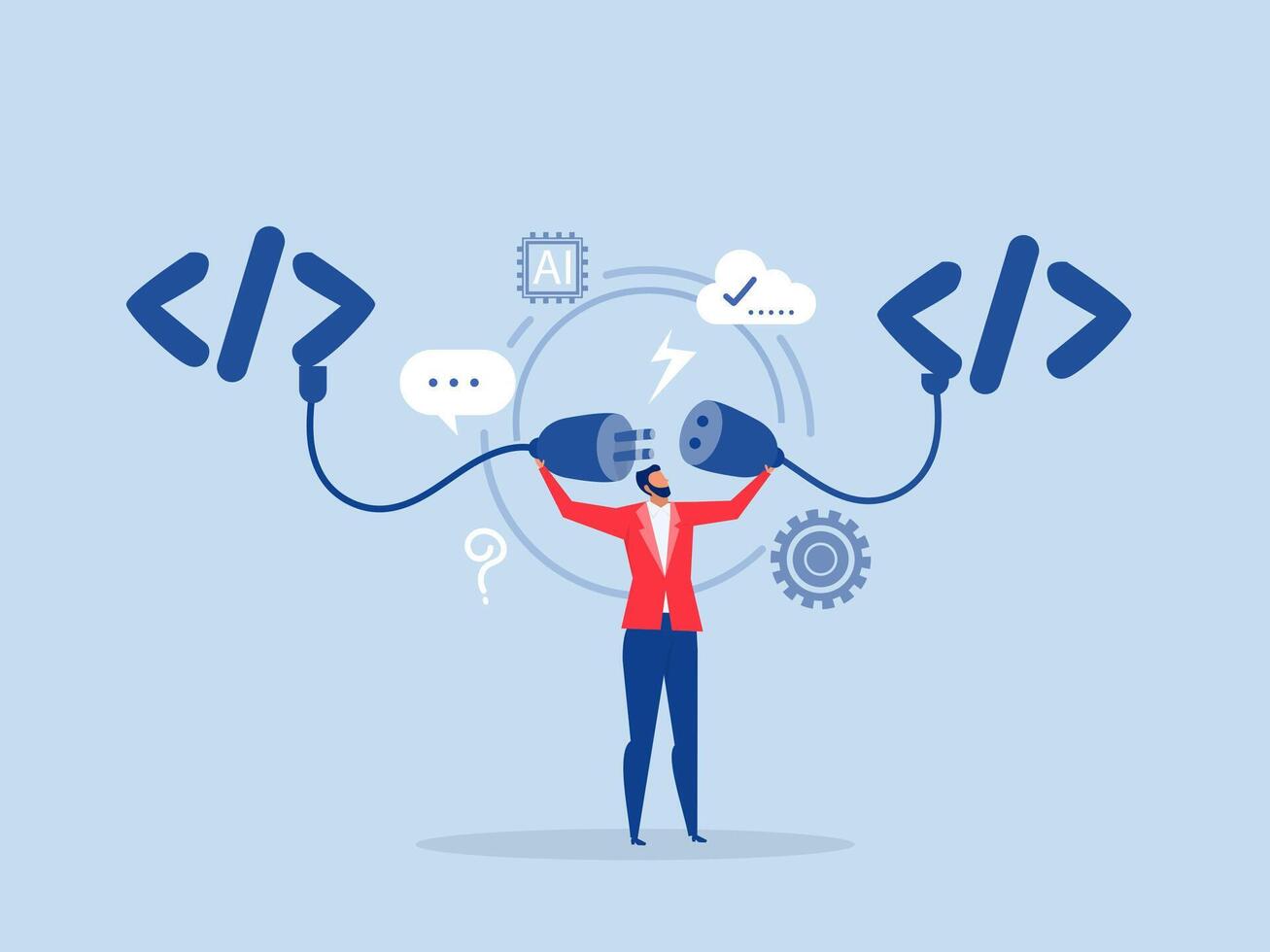 api o solicitud programación interfaz , programador establece conexión Entre codificación programas conectar enchufe Entre codificación programa vector