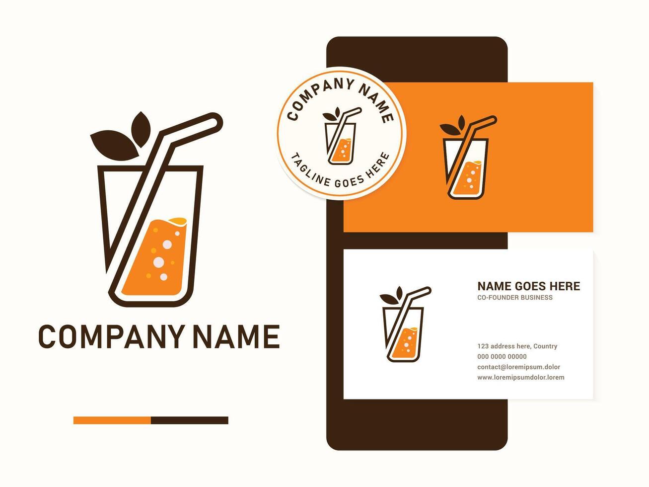 Modern Fresh orange company juice logo design. Branding Mockup with Business Card vector