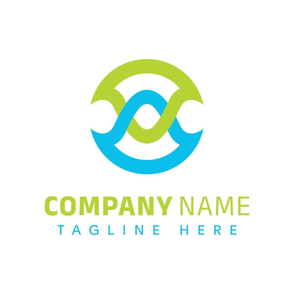Modern Abstract Logo Design. Intertwined Blue and Green Waves in a Circular Frame. vector