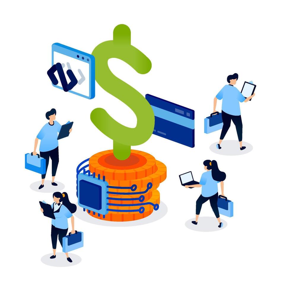 People engaging with financial technology vector