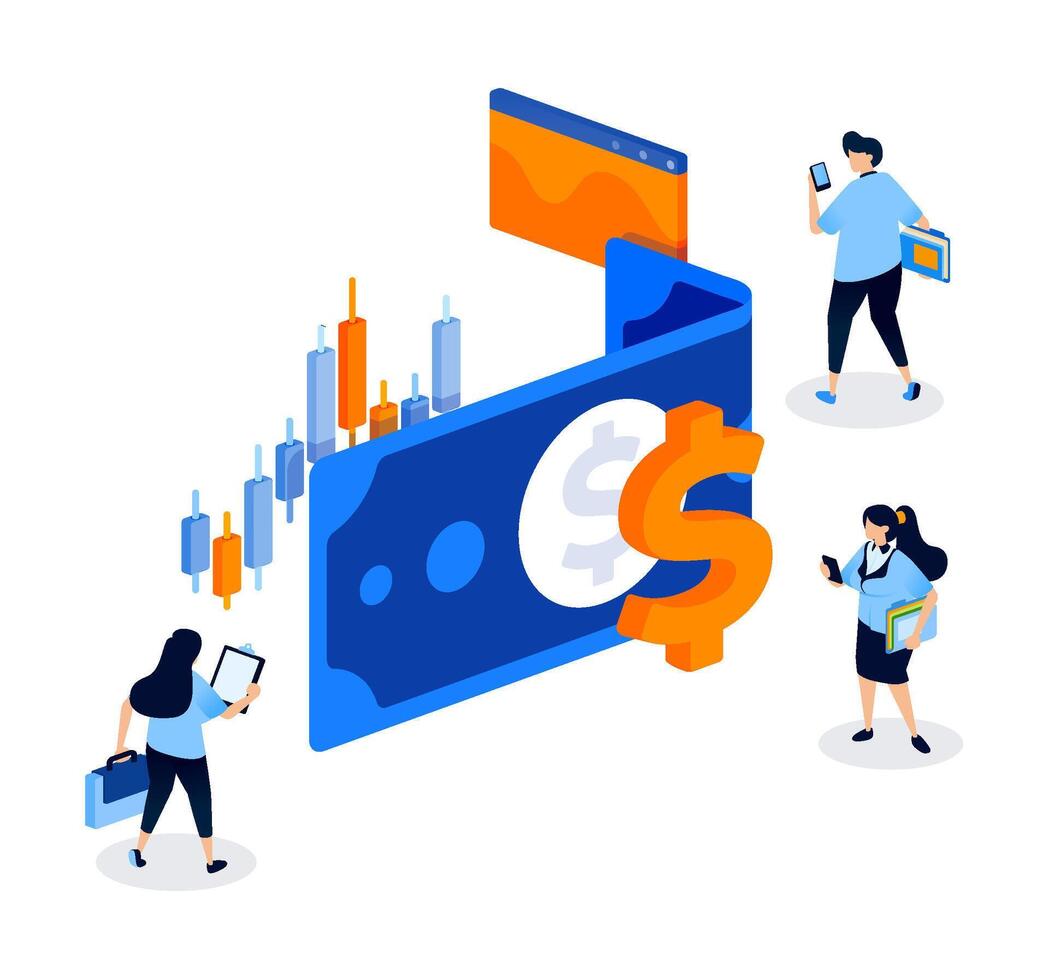 People engaging with financial technology vector