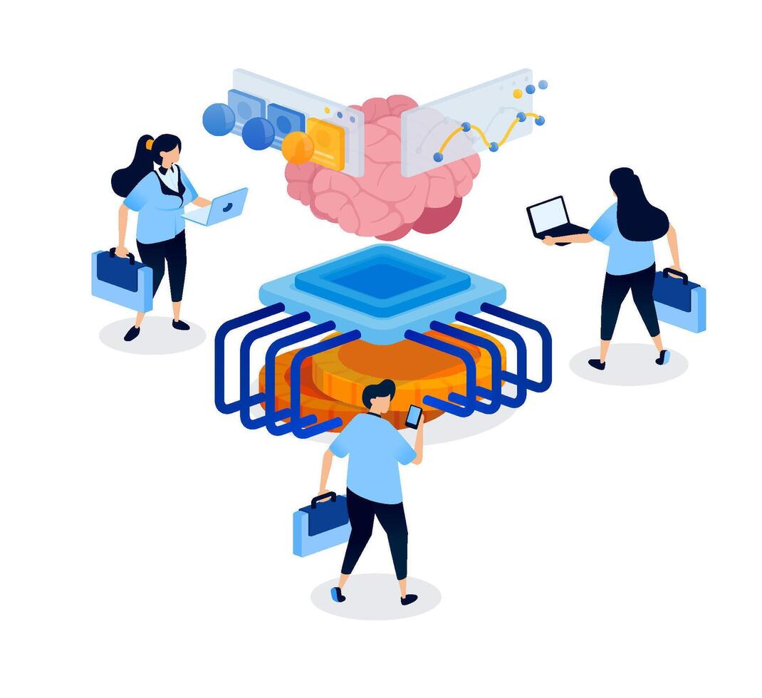 AI and data processing illustration vector