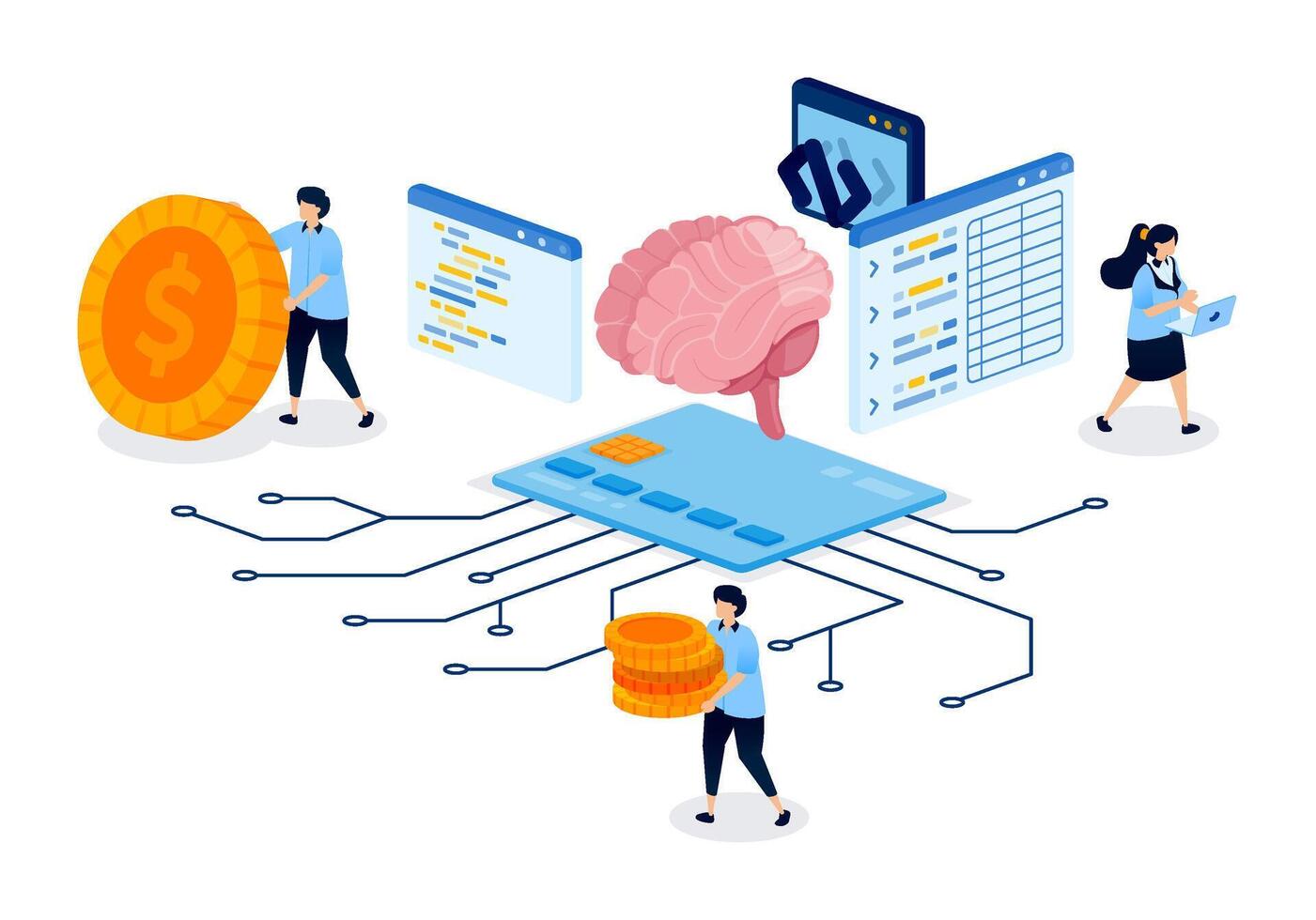 Data processing illustration with characters vector