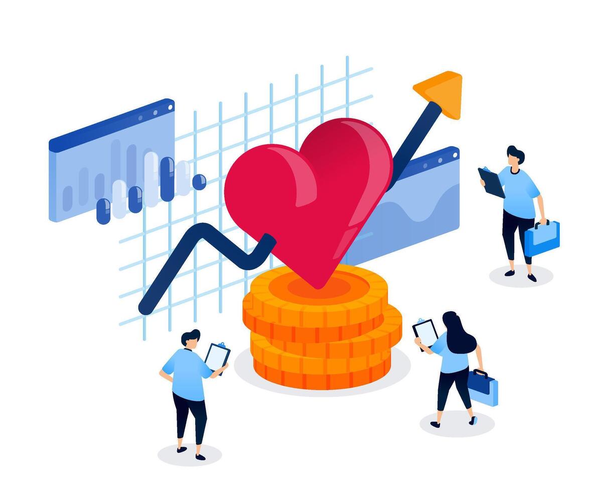 Heart and financial growth concept illustration vector