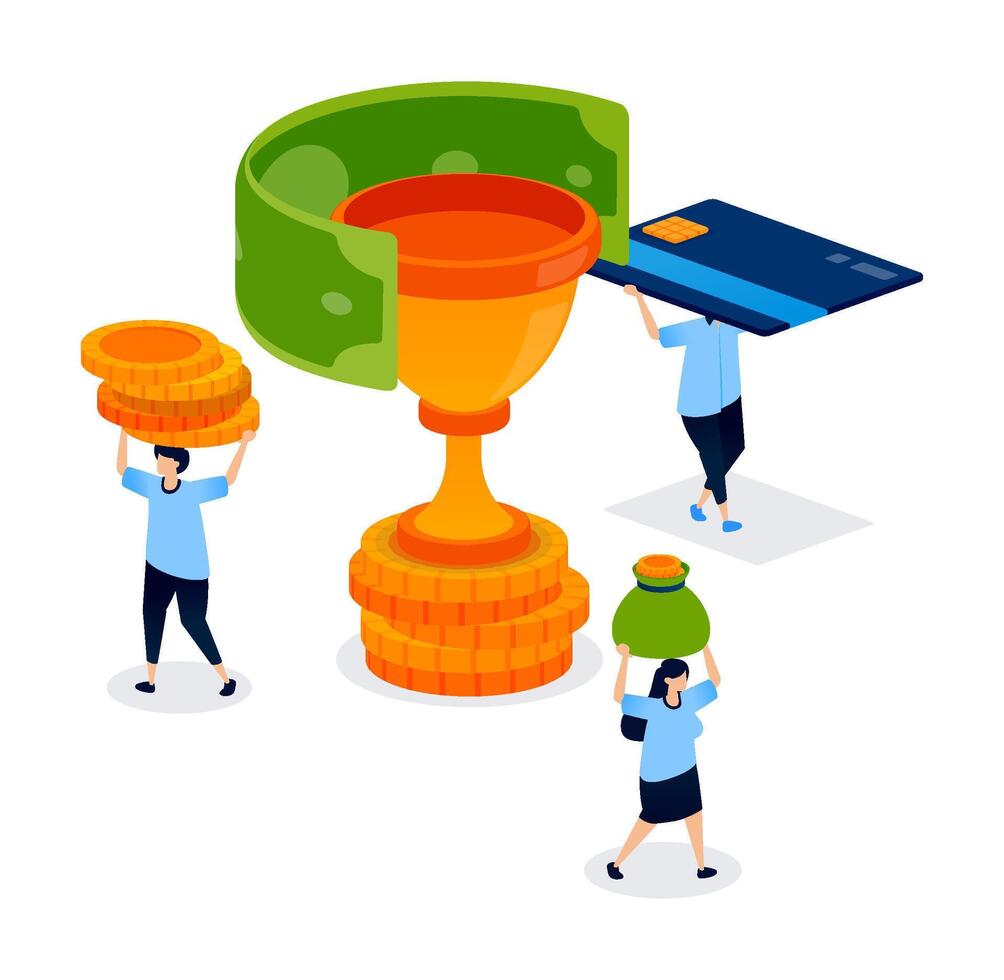 People managing financial rewards and credit cards vector
