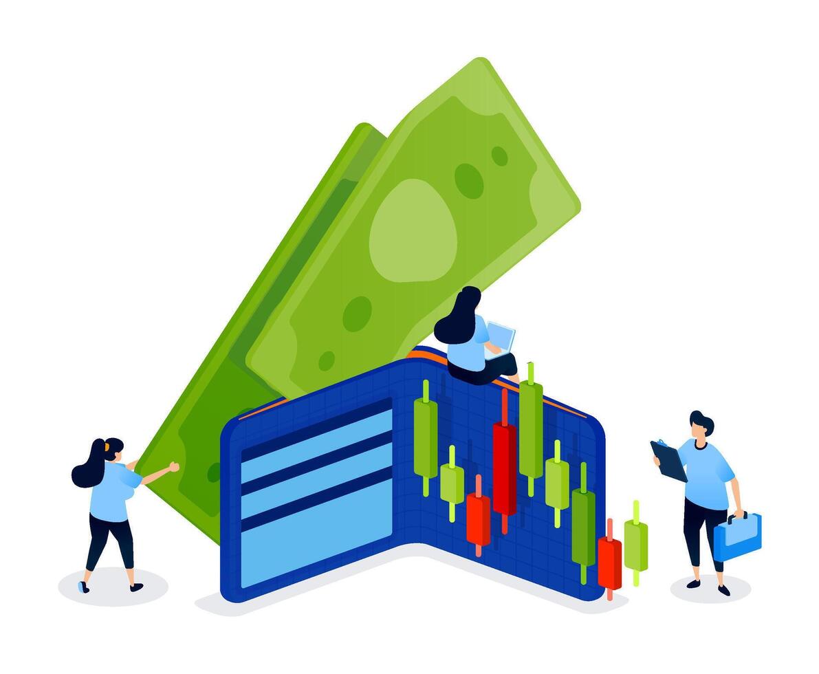 Finance illustration with cash and charts vector