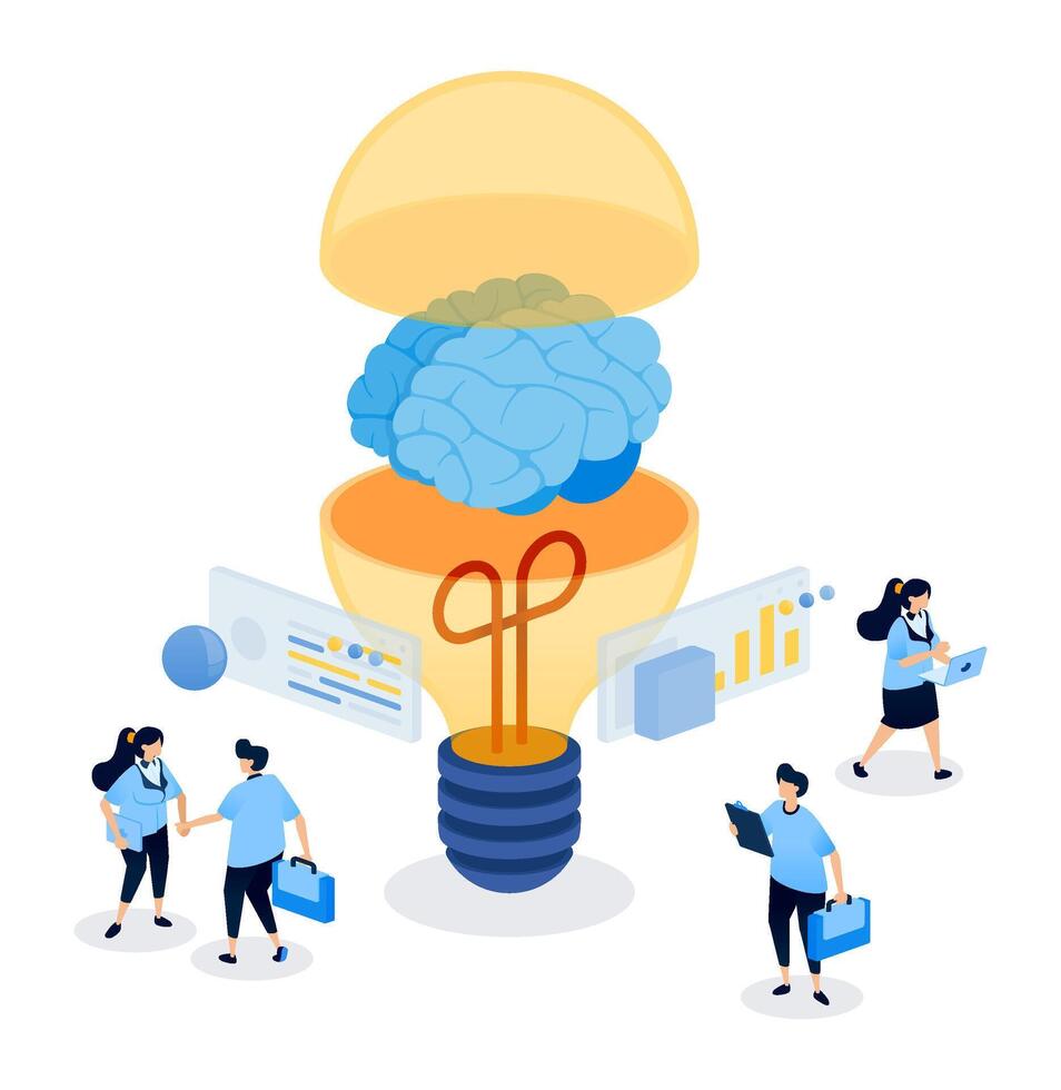 Brain inside light bulb concept illustration vector