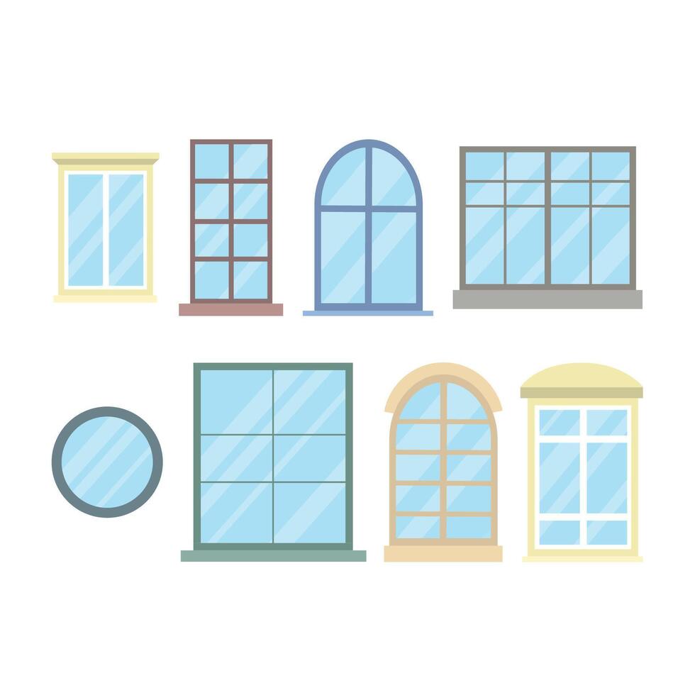 Window icons on white background. Windows with elements. Construction and architecture. vector