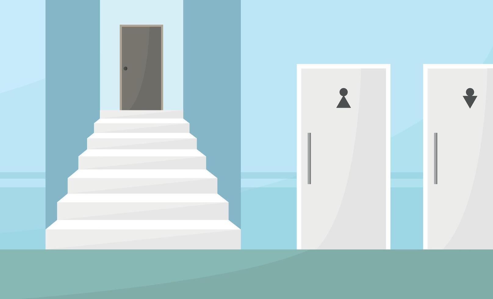 Interior of empty corridor with toilets, stairs and service entrance. Commercial real estate. Rent. vector