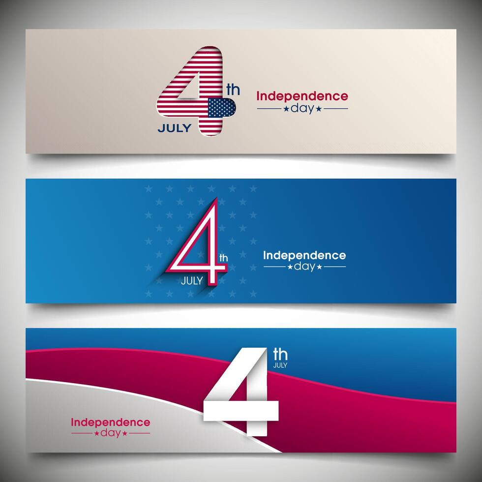 Three different independence day banners with the words 4th of july vector