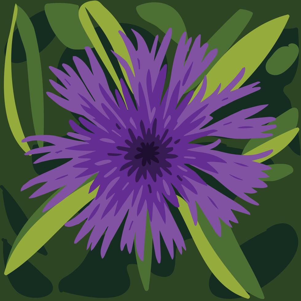 An illustration of a cornflower depicted on a green background with leafs vector