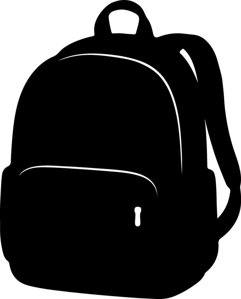A black silhouette of a backpack with straps and a front pocket on a white background vector
