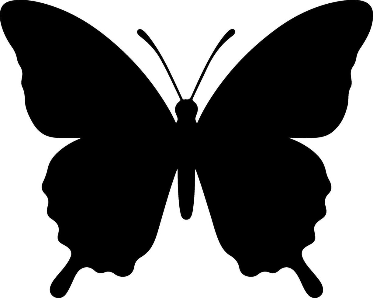 Elegant black butterfly silhouette with spread wings against a white background symbolizing nature and transformation vector