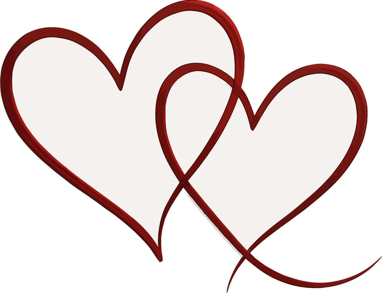 Two intertwined dark red hearts drawn with a brush stroke on a white background symbolizing love and romance vector