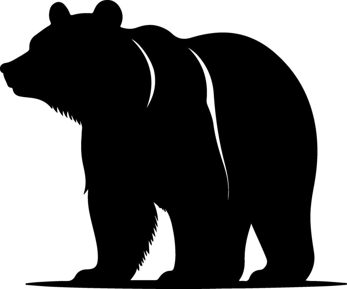 Powerful grizzly bear standing proudly in a stark black silhouette against a white background vector