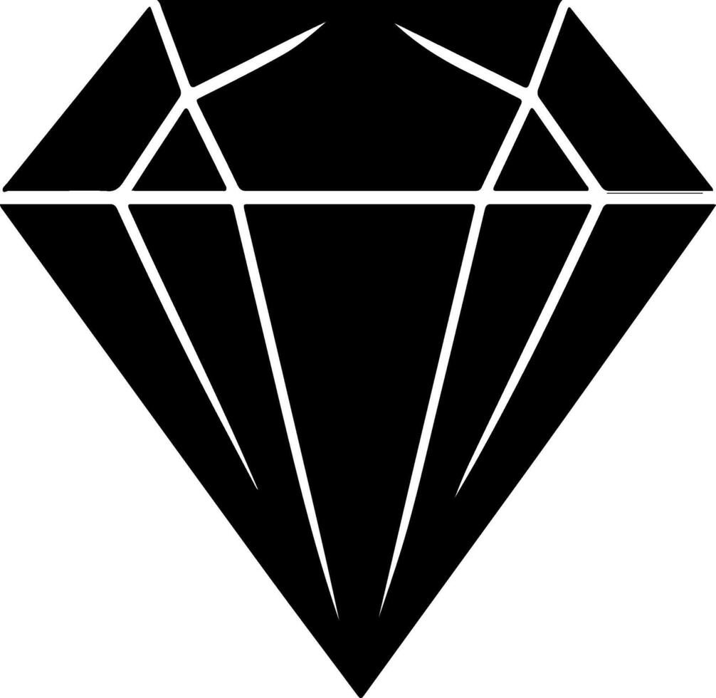 A striking black silhouette of a brilliant cut diamond showcasing its geometric facets and sharp edges silhouette vector