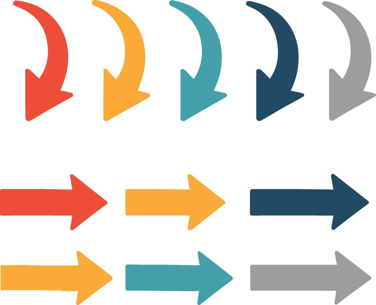 Collection of colorful arrows pointing in different directions and styles for presentations vector