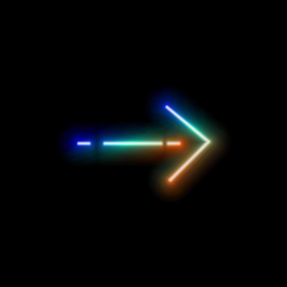 Bright red neon light arrows pointing to the right. 3D rendering of glowing neon arrows on a black background. Flashing direction indicators. vector