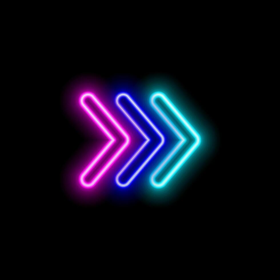 of isolated neon directional arrows, LED pointer lines, glowing retro street club luminous signs, collection of multiple colors pink, blue, orange and green vector