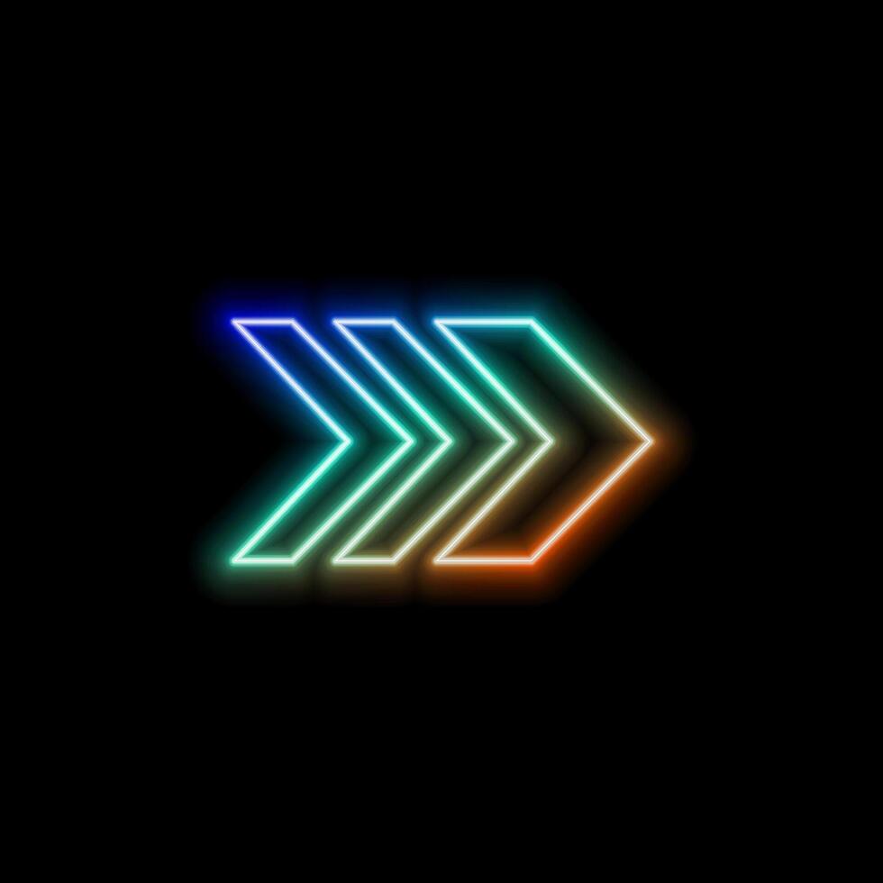 Glowing up blue neon arrow pointer on black background. Colorful and shiny retro light icon. vector