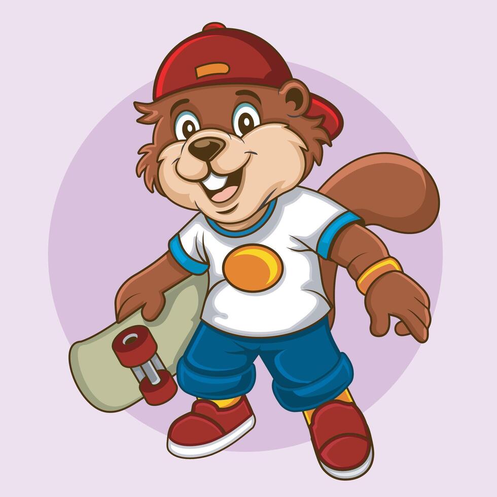 Squirrel mascot is playing skateboard vector