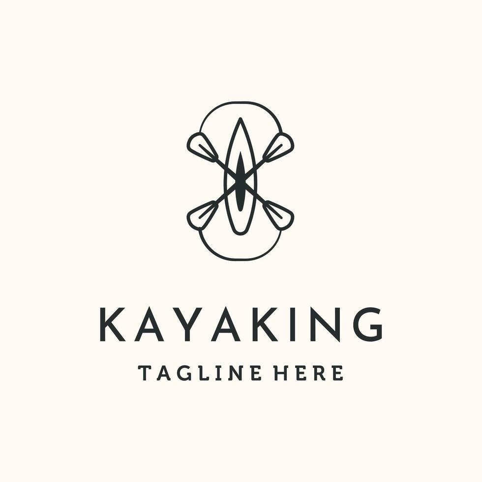 kayaking line art logo minimalist illustration design, boat canoe symbol design vector