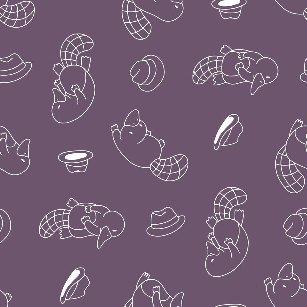 Outline Seamless Pattern of Platypus Animal Fedora Background for Fashion Wrapping Print Fabric vector