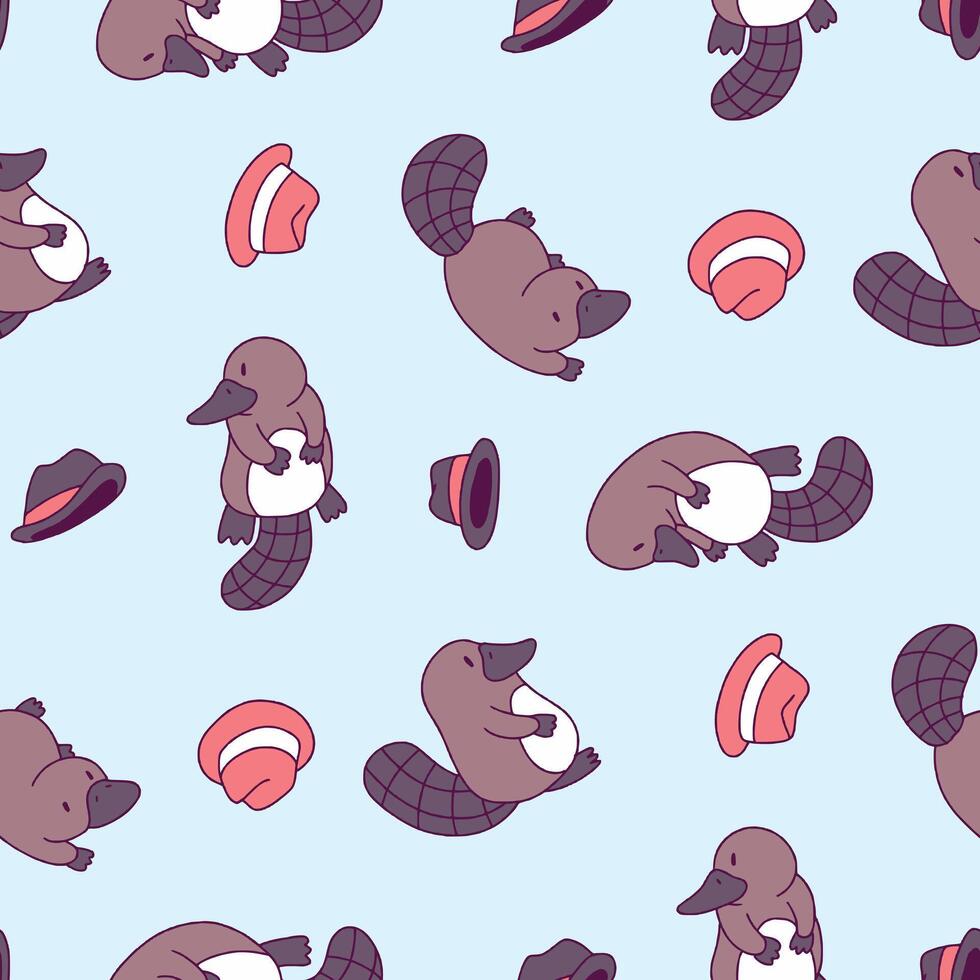 Seamless Pattern of Platypus Animal Fedora Background for Fashion Wrapping Print Fabric Surface vector