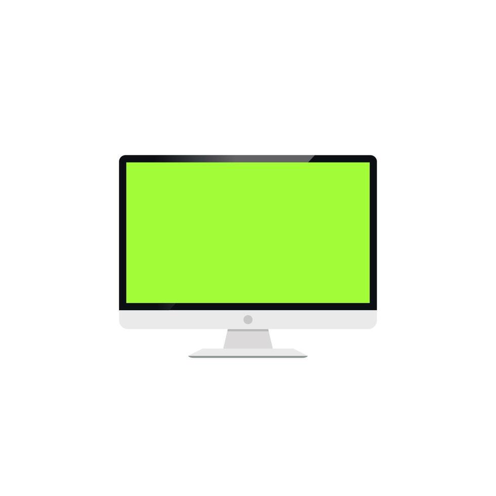 Computer monitor mockup with green screen. Blank desktop display icon vector