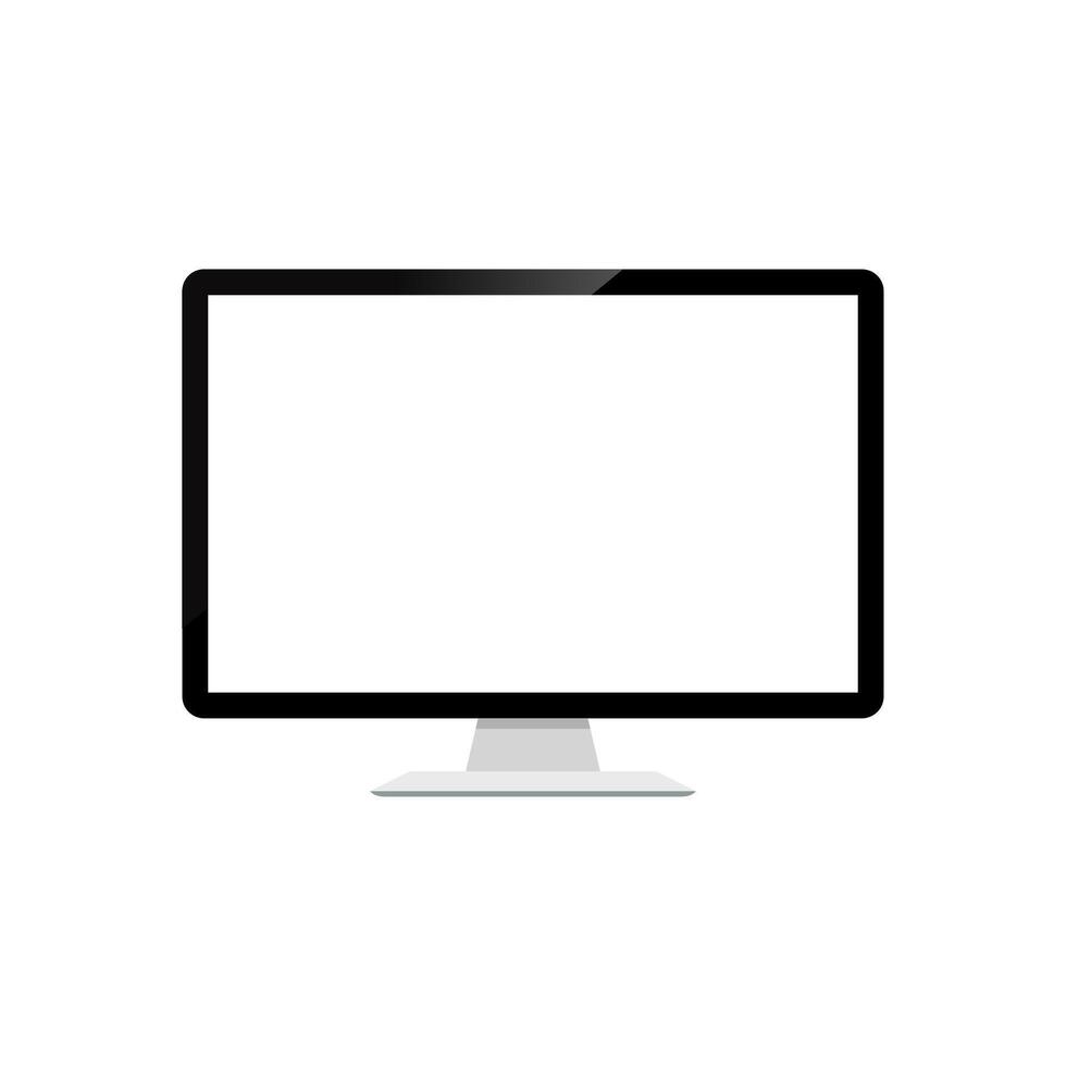 Flat desktop monitor with blank white screen. Empty display template for mockup and customization vector