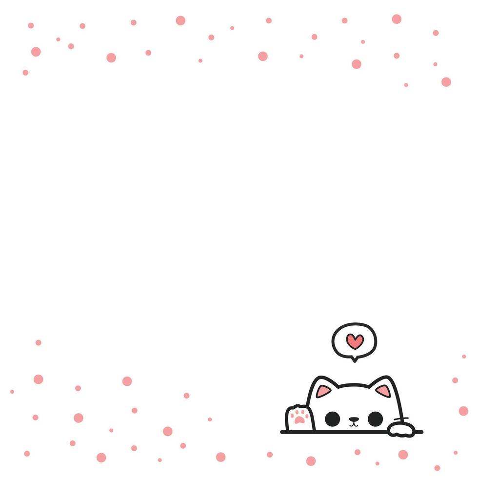Square memo paper note frame decorate with cute cartoon white cat peeking greeting vector