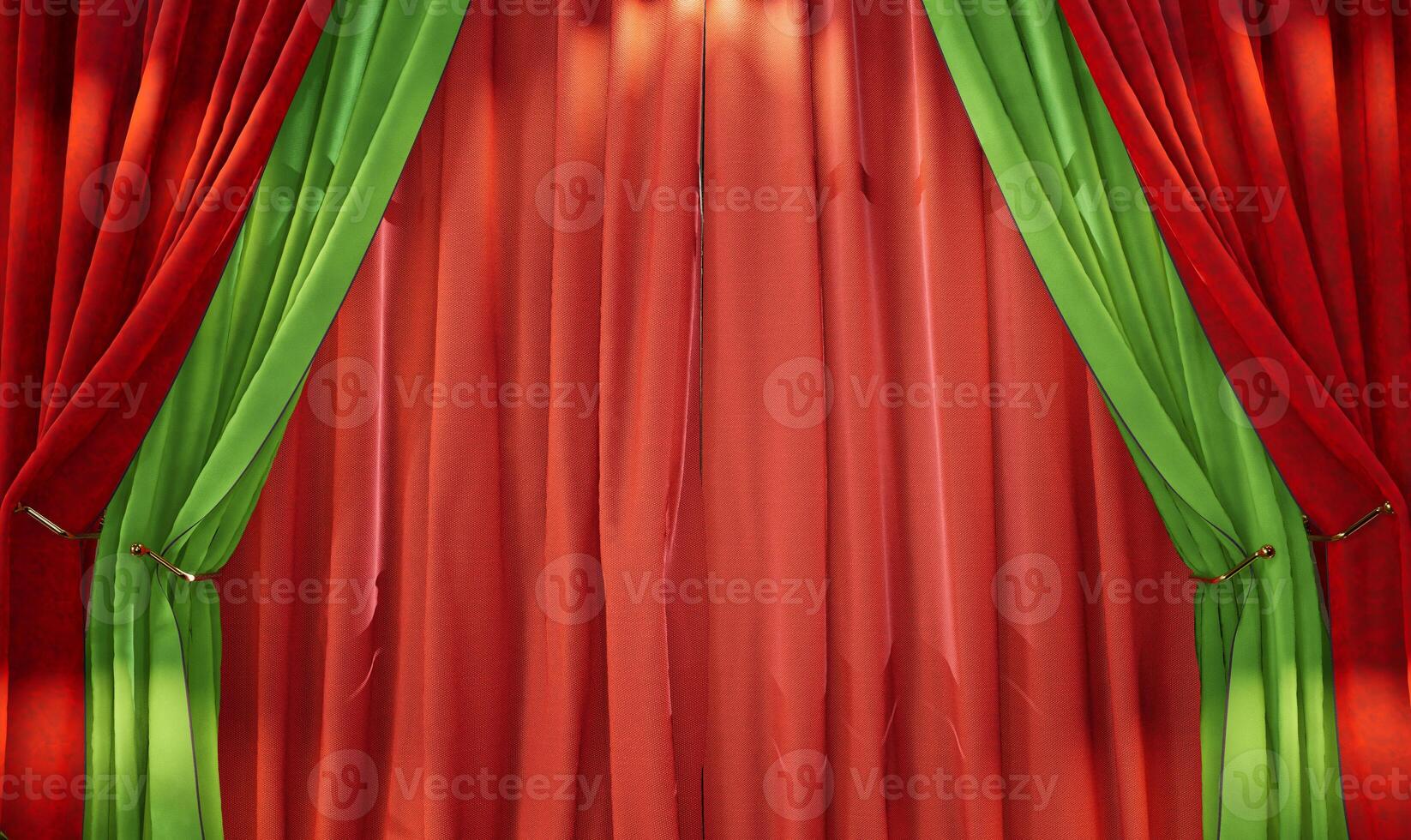 red and green curtains background, concept of exclusivity photo