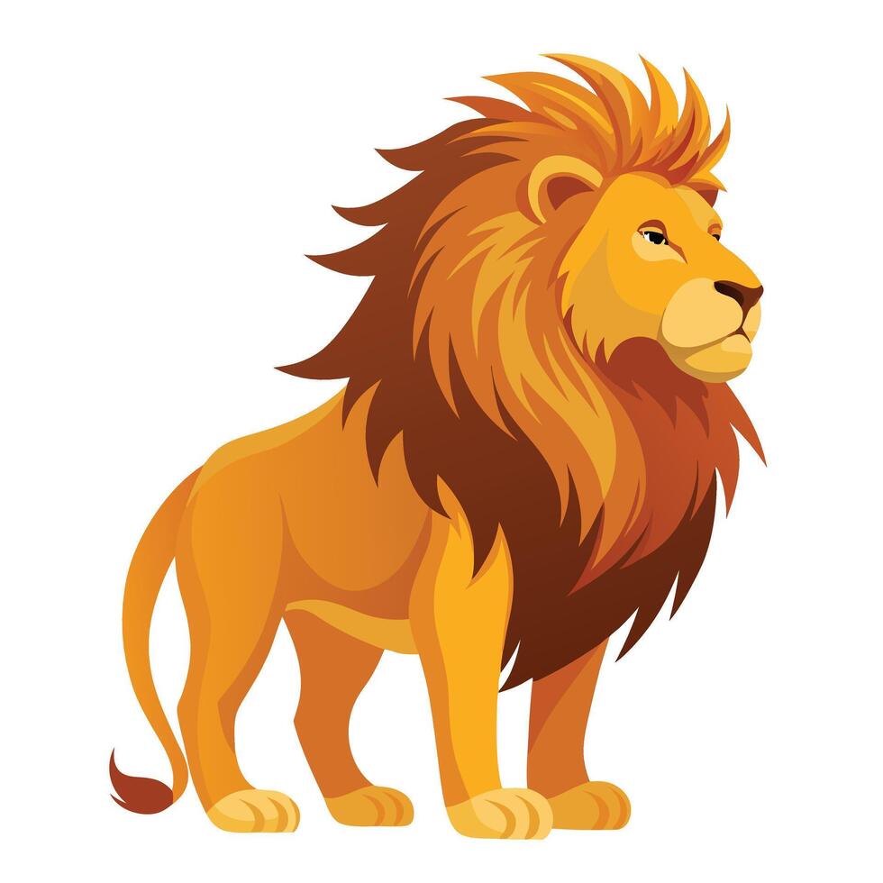 Majestic African Lion Standing Proudly in Serene White Background A Regal Illustration of Wildlife Majesty vector