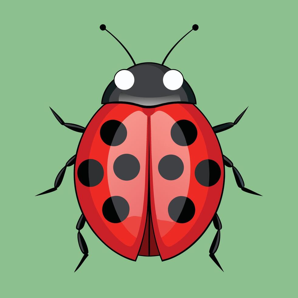 Adorable Cartoon Ladybug Resting on a Green Leaf A Cheerful Illustration of Natures Tiny Wonder vector